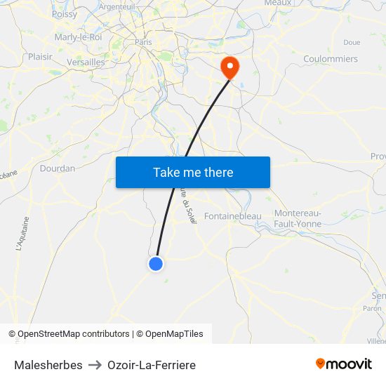 Malesherbes to Ozoir-La-Ferriere map