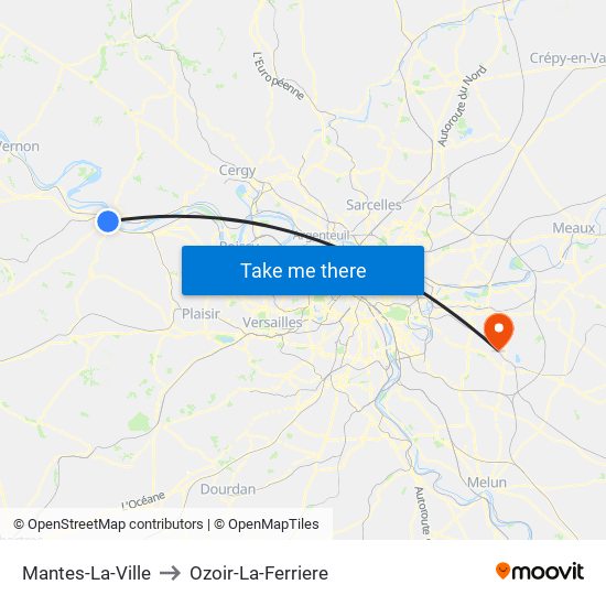 Mantes-La-Ville to Ozoir-La-Ferriere map