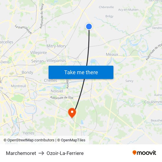 Marchemoret to Ozoir-La-Ferriere map