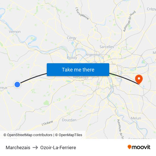 Marchezais to Ozoir-La-Ferriere map