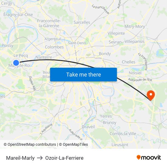 Mareil-Marly to Ozoir-La-Ferriere map
