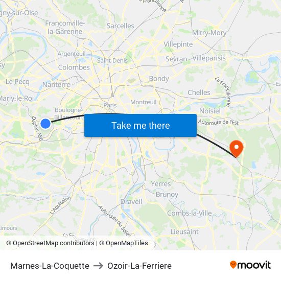 Marnes-La-Coquette to Ozoir-La-Ferriere map