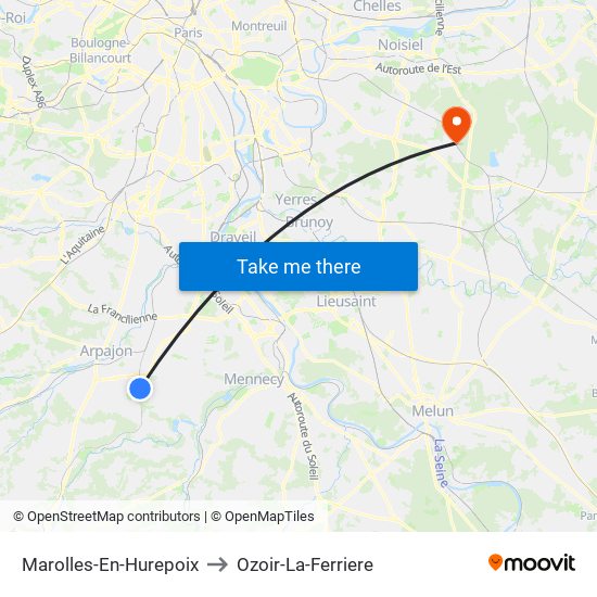 Marolles-En-Hurepoix to Ozoir-La-Ferriere map