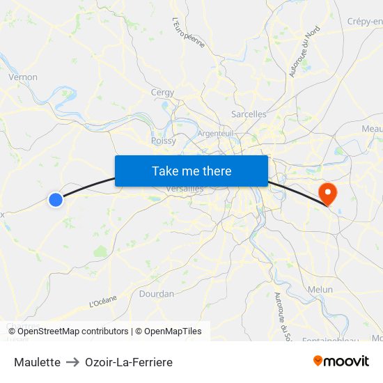 Maulette to Ozoir-La-Ferriere map