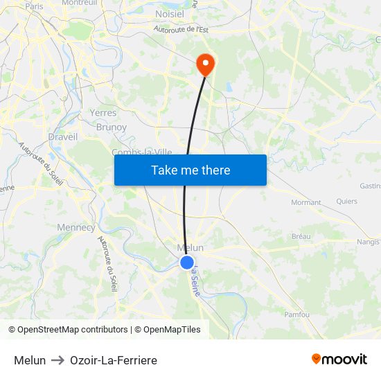 Melun to Ozoir-La-Ferriere map