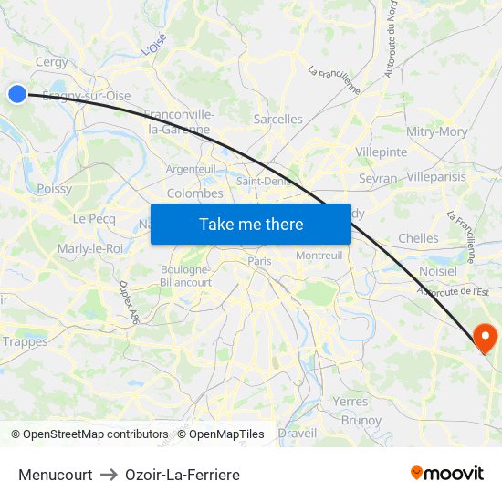 Menucourt to Ozoir-La-Ferriere map