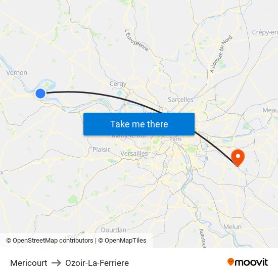 Mericourt to Ozoir-La-Ferriere map