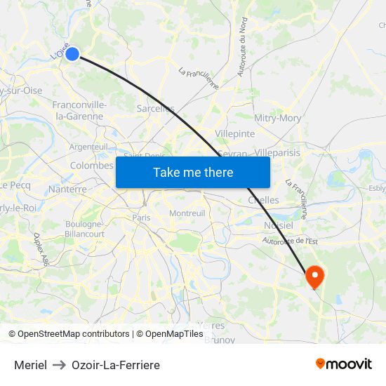 Meriel to Ozoir-La-Ferriere map