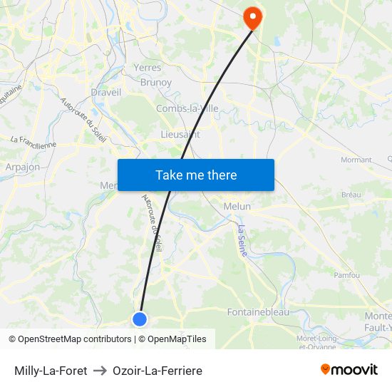 Milly-La-Foret to Ozoir-La-Ferriere map