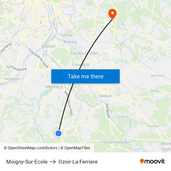 Moigny-Sur-Ecole to Ozoir-La-Ferriere map