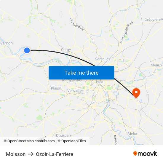 Moisson to Ozoir-La-Ferriere map