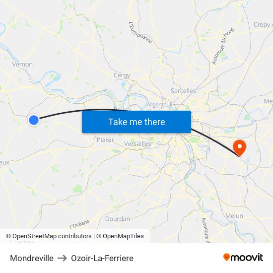 Mondreville to Ozoir-La-Ferriere map