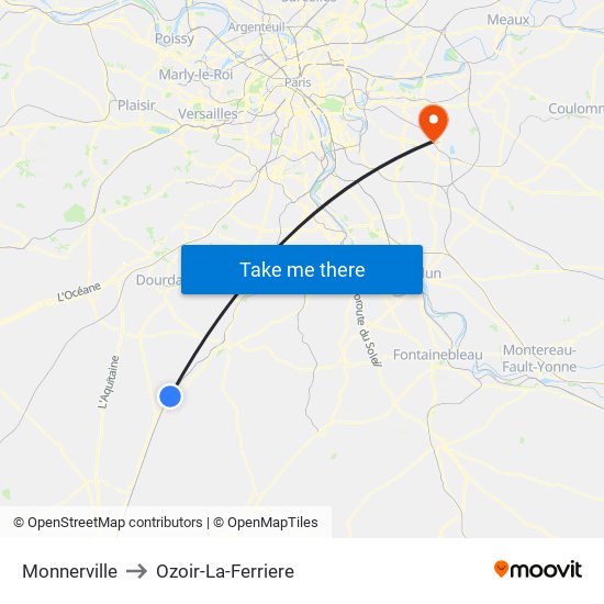 Monnerville to Ozoir-La-Ferriere map