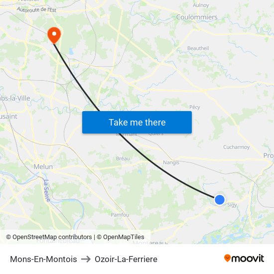 Mons-En-Montois to Ozoir-La-Ferriere map