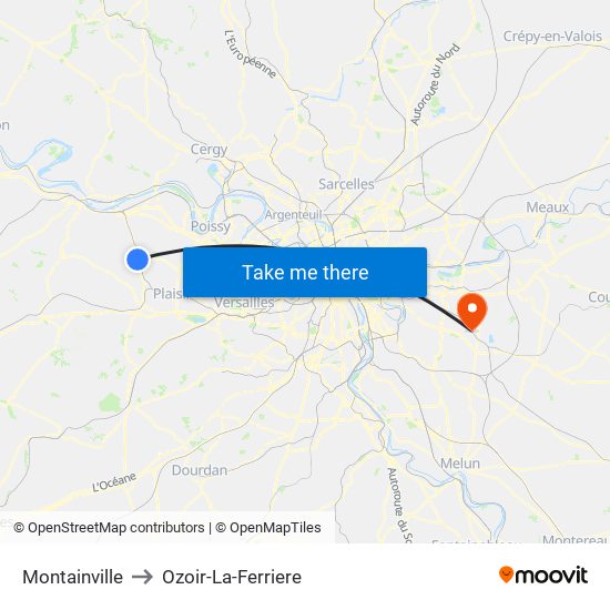 Montainville to Ozoir-La-Ferriere map