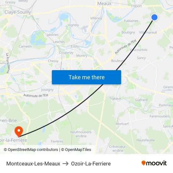 Montceaux-Les-Meaux to Ozoir-La-Ferriere map