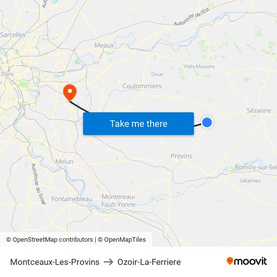 Montceaux-Les-Provins to Ozoir-La-Ferriere map