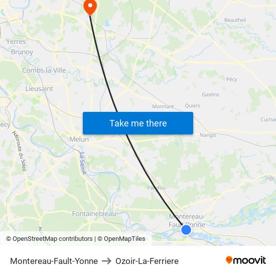 Montereau-Fault-Yonne to Ozoir-La-Ferriere map