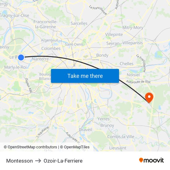 Montesson to Ozoir-La-Ferriere map