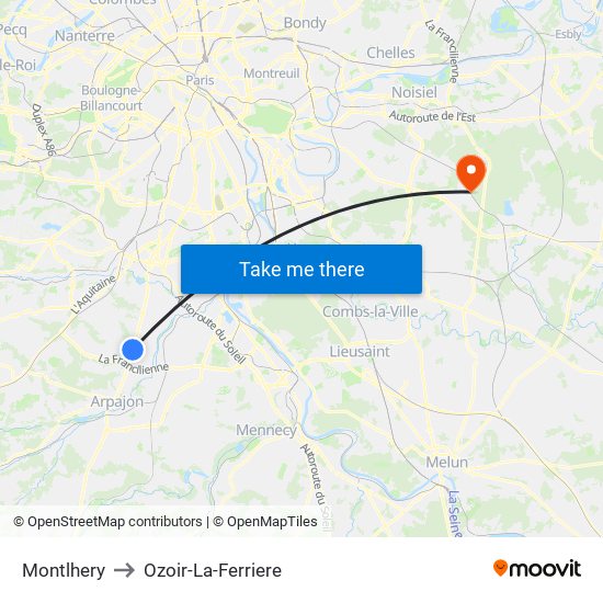 Montlhery to Ozoir-La-Ferriere map