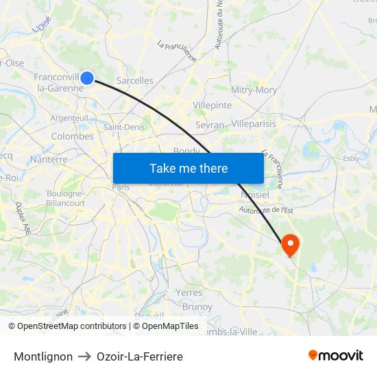 Montlignon to Ozoir-La-Ferriere map
