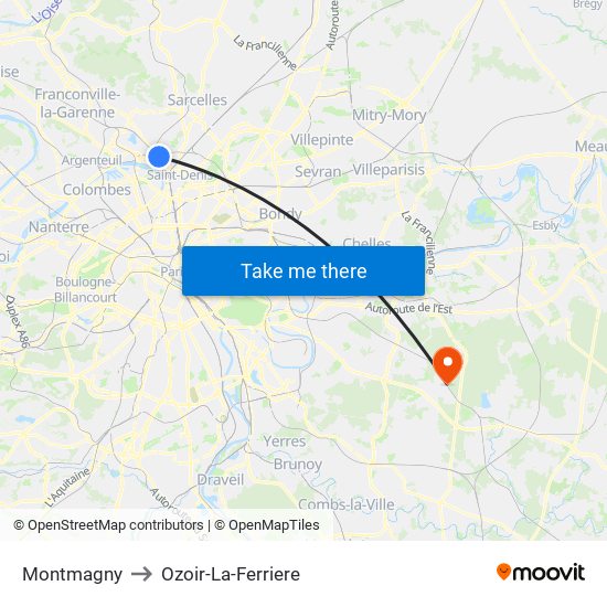 Montmagny to Ozoir-La-Ferriere map