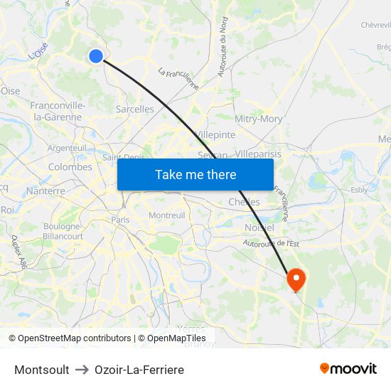 Montsoult to Ozoir-La-Ferriere map