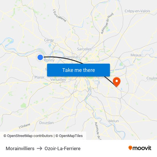 Morainvilliers to Ozoir-La-Ferriere map