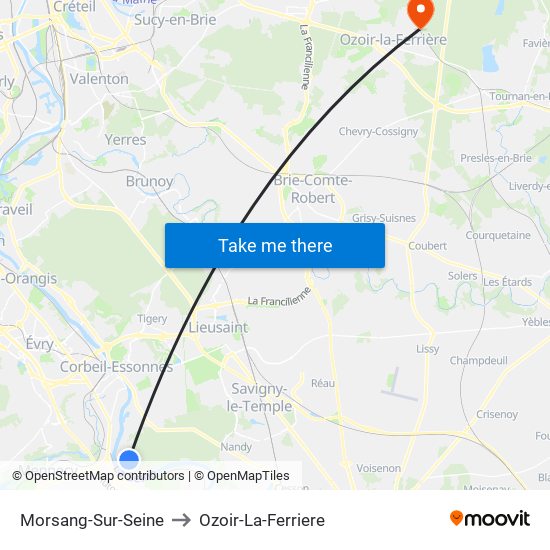 Morsang-Sur-Seine to Ozoir-La-Ferriere map