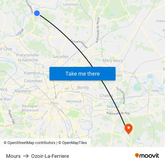 Mours to Ozoir-La-Ferriere map