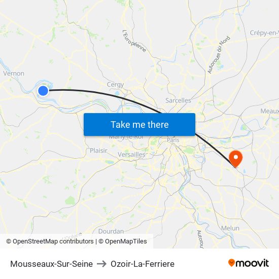 Mousseaux-Sur-Seine to Ozoir-La-Ferriere map