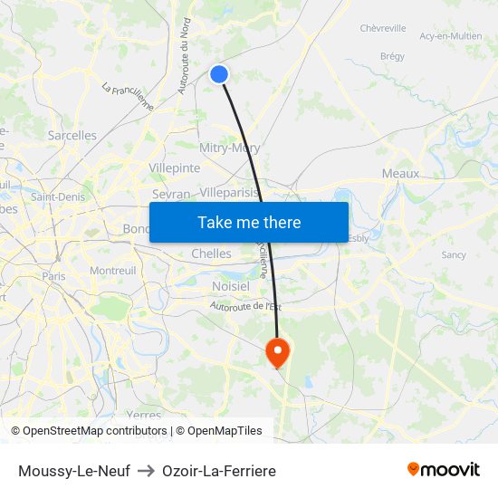 Moussy-Le-Neuf to Ozoir-La-Ferriere map