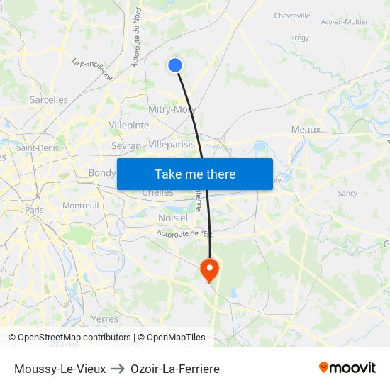 Moussy-Le-Vieux to Ozoir-La-Ferriere map