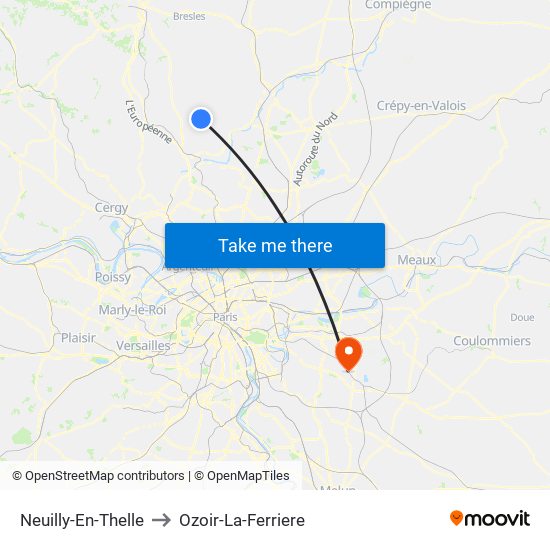 Neuilly-En-Thelle to Ozoir-La-Ferriere map