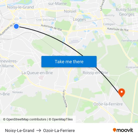 Noisy-Le-Grand to Ozoir-La-Ferriere map