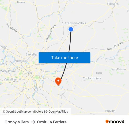 Ormoy-Villers to Ozoir-La-Ferriere map