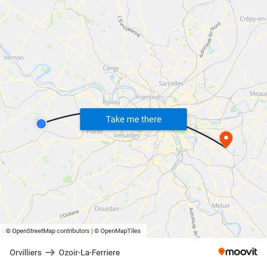 Orvilliers to Ozoir-La-Ferriere map