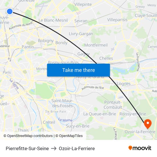 Pierrefitte-Sur-Seine to Ozoir-La-Ferriere map