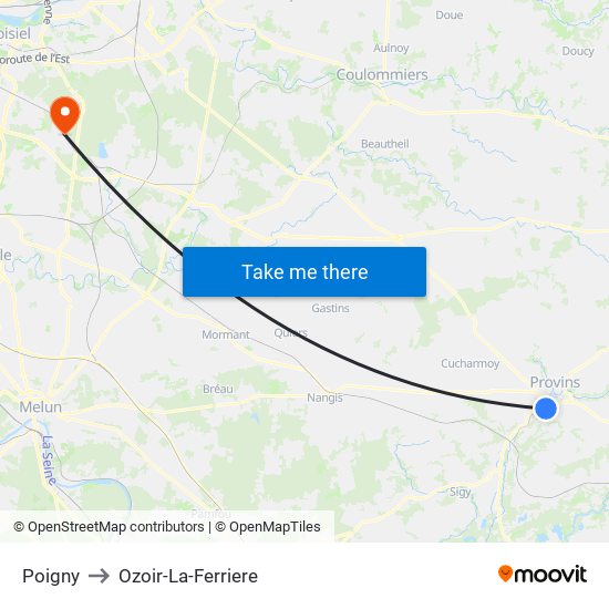 Poigny to Ozoir-La-Ferriere map