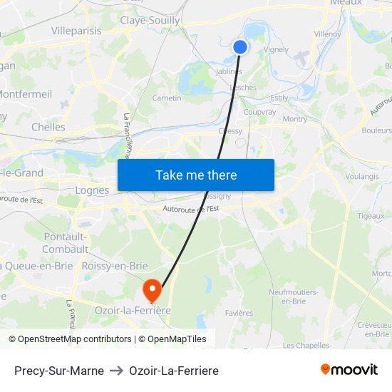 Precy-Sur-Marne to Ozoir-La-Ferriere map