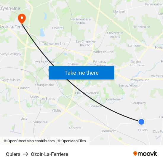 Quiers to Ozoir-La-Ferriere map