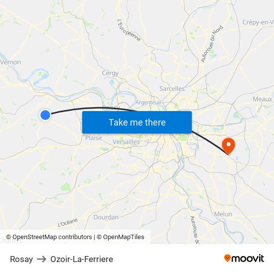 Rosay to Ozoir-La-Ferriere map