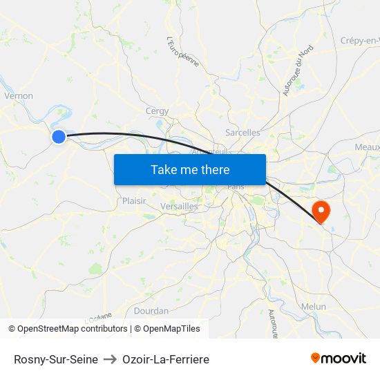 Rosny-Sur-Seine to Ozoir-La-Ferriere map