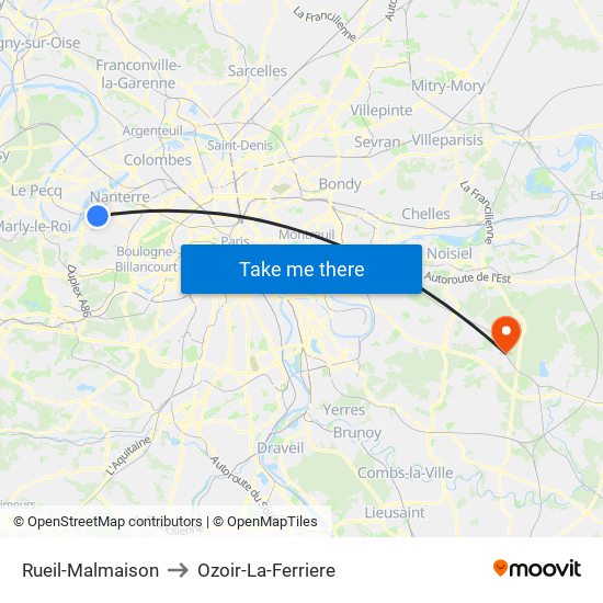 Rueil-Malmaison to Ozoir-La-Ferriere map