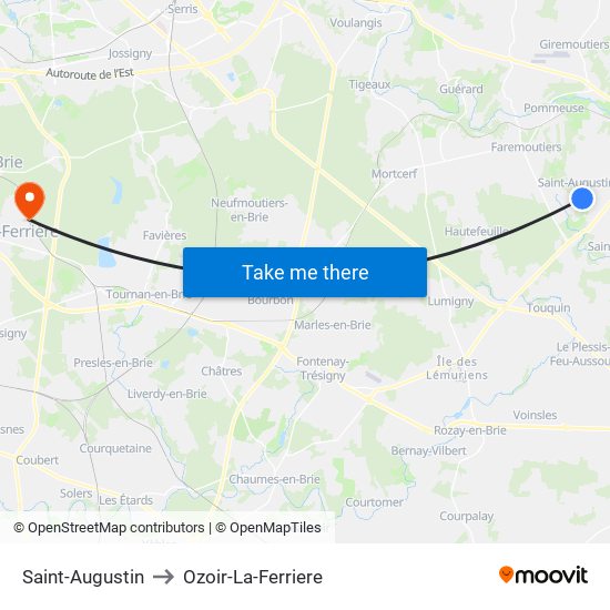 Saint-Augustin to Ozoir-La-Ferriere map