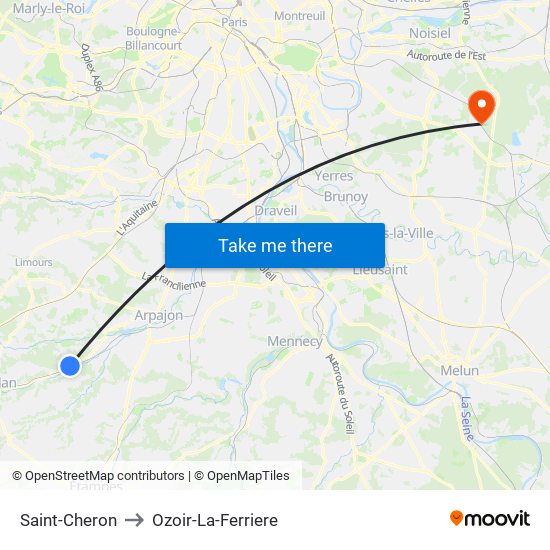 Saint-Cheron to Ozoir-La-Ferriere map