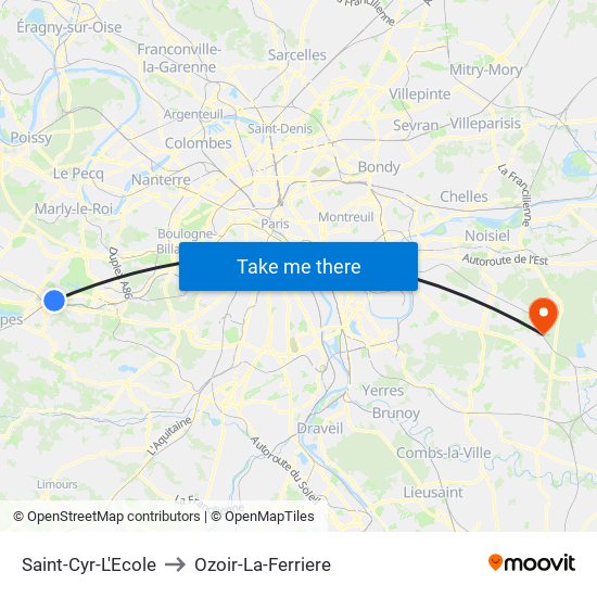 Saint-Cyr-L'Ecole to Ozoir-La-Ferriere map