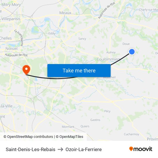 Saint-Denis-Les-Rebais to Ozoir-La-Ferriere map