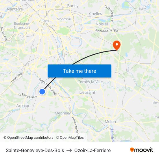 Sainte-Genevieve-Des-Bois to Ozoir-La-Ferriere map