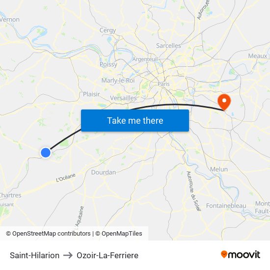 Saint-Hilarion to Ozoir-La-Ferriere map